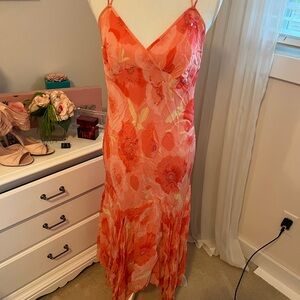 Floral Orange and Pink Spaghetti Strap Dress